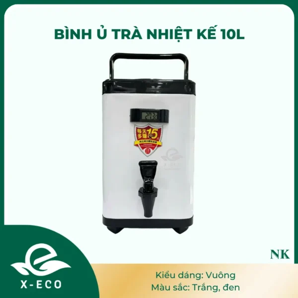 Bình ủ trà nhiệt kế 10L – vuông