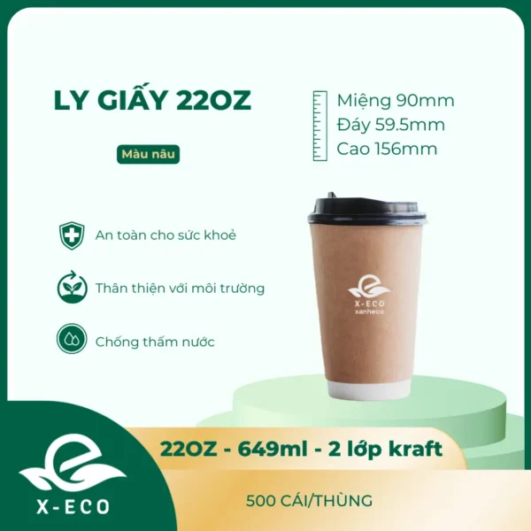 Ly giấy 22OZ – 2 lớp Kraft