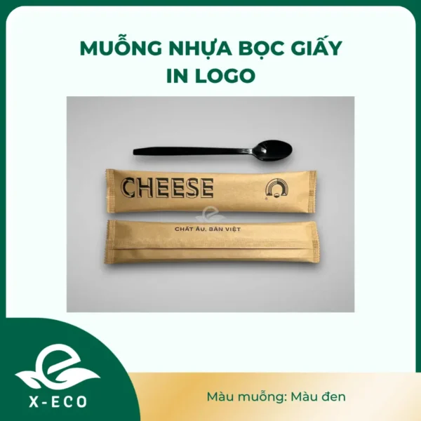 Muỗng nhựa bọc giấy in logo